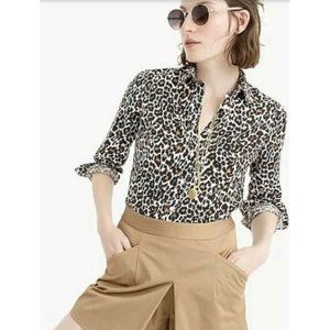J Crew Linen Blend Perfect Shirt - Leopard